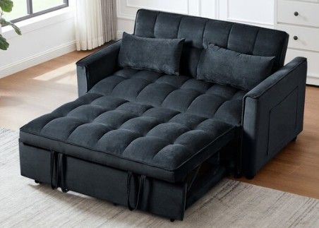 New - 3 in 1 Convertible Sleeper Sofa Bed, Velvet, Adjustable Backrest, Black