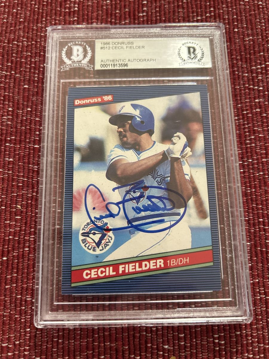 1986 Donruss #512 Cecil Fielder Auto Hand Signed Autograph Card Beckett BAS Encapsulated MLB Toronto Blue Jays Baseball Card