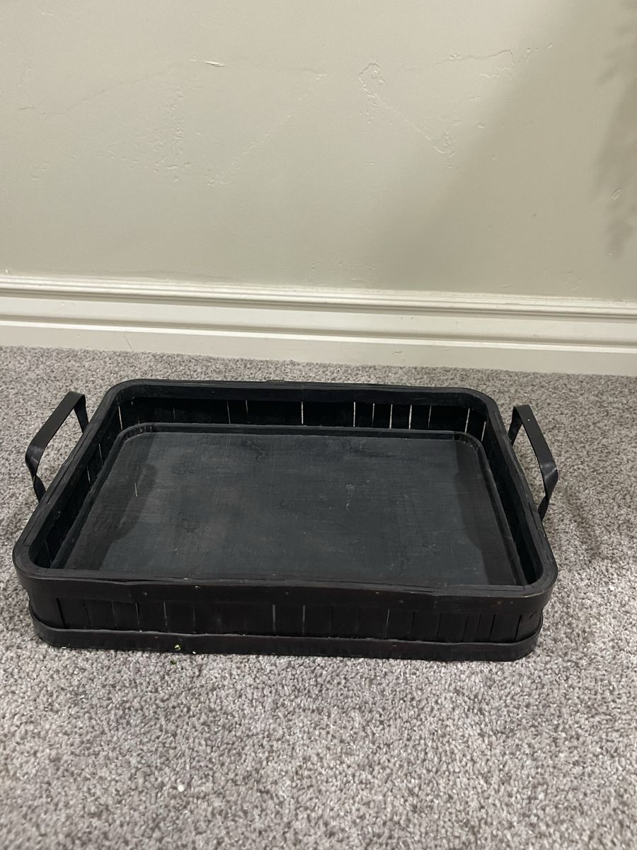 Black Wooden Tray with Handles, Decorative Serving or Storage Tray