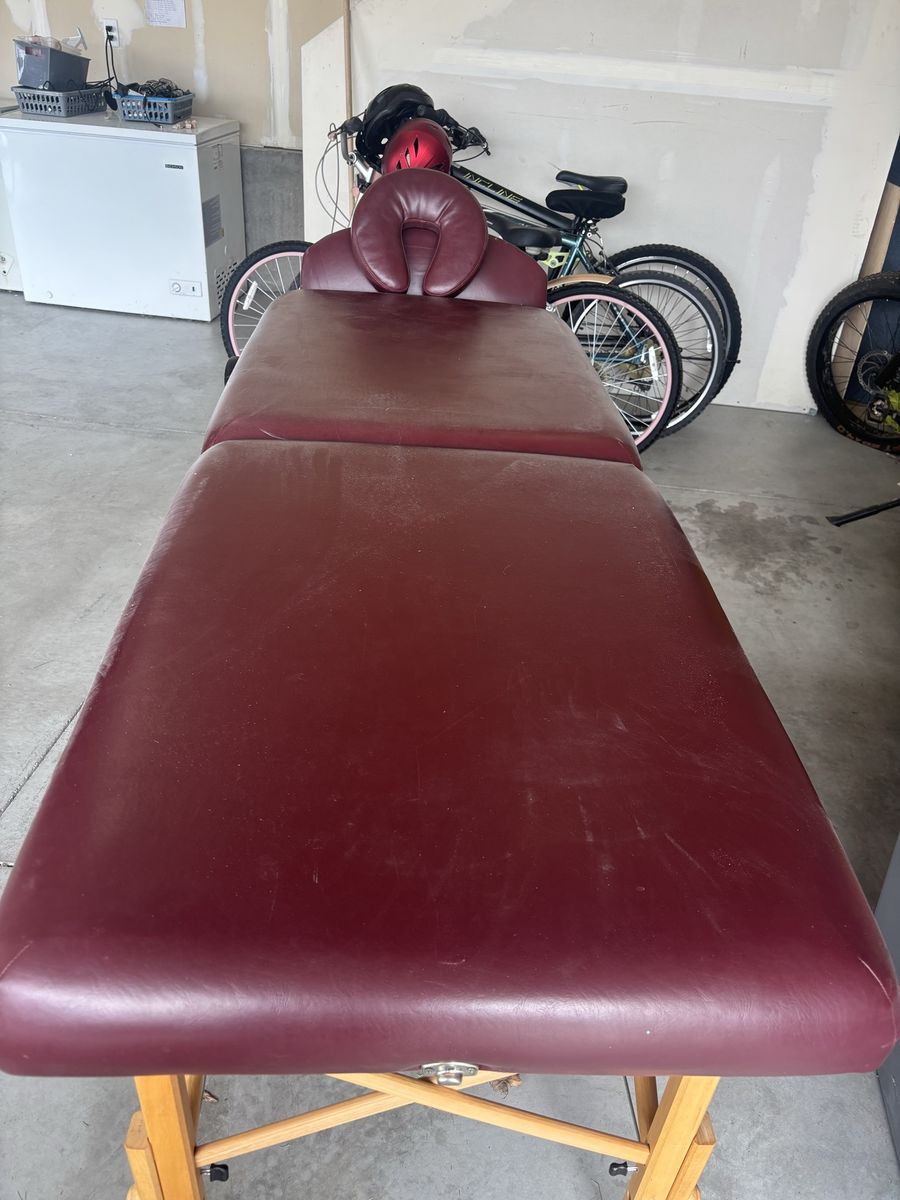 Burgundy Portable Massage Table with Wooden Frame and Face Cradle