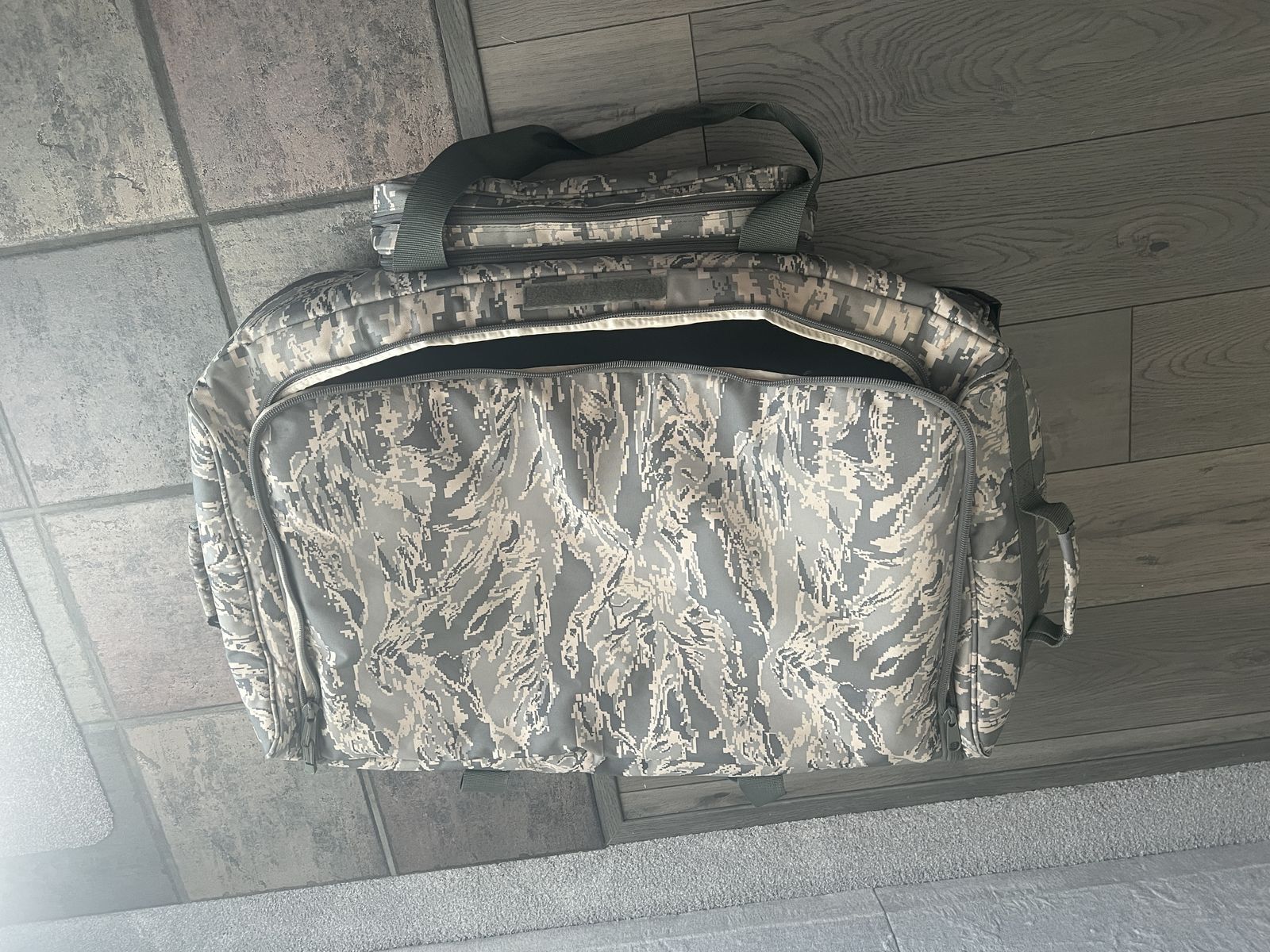 Military ABU Camo Rolling Deployment Duffle Bag with Wheels & External Pocket