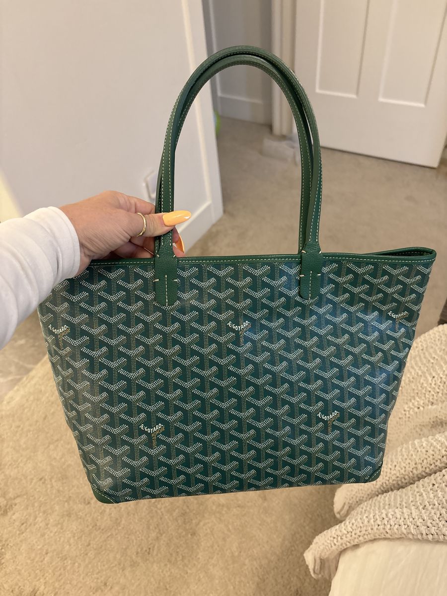 Green leather bag with bag organizer