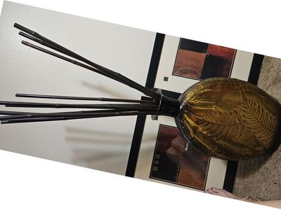 Large Gold & Black Fern Embossed Metal Vase with Bamboo Sticks - Decorative Home Decor