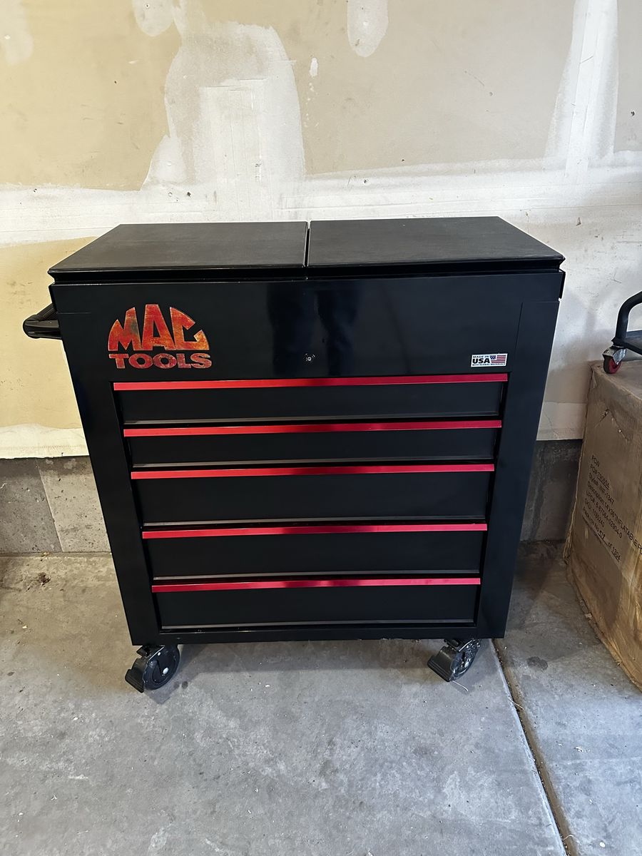 MAC Tools MB1350UC-BK Utility Cart Tool Box - Black with Red Trim, USA Made