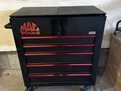 MAC Tools MB1350UC-BK Utility Cart Tool Box - Black with Red Trim, USA Made