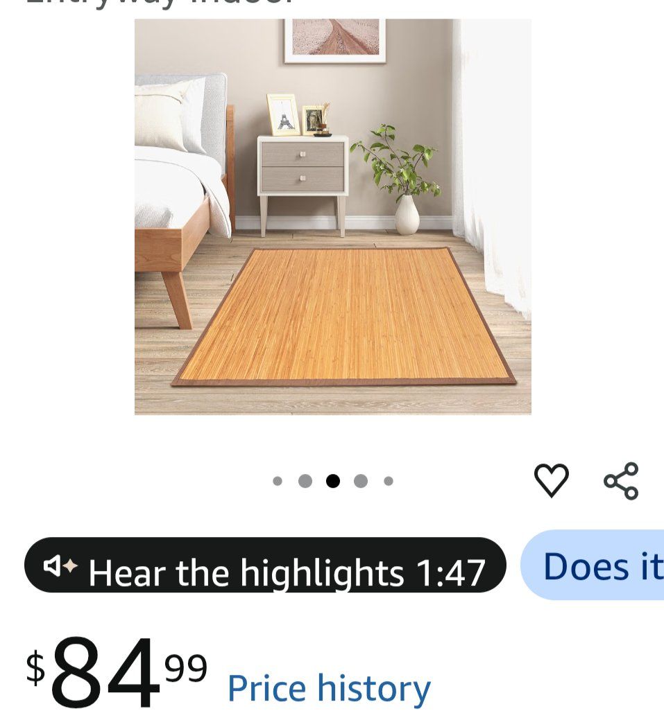 Bamboo Hardwood Area Rug - Natural Wood Floor Mat, Rectangular Floor Covering 5'x8'