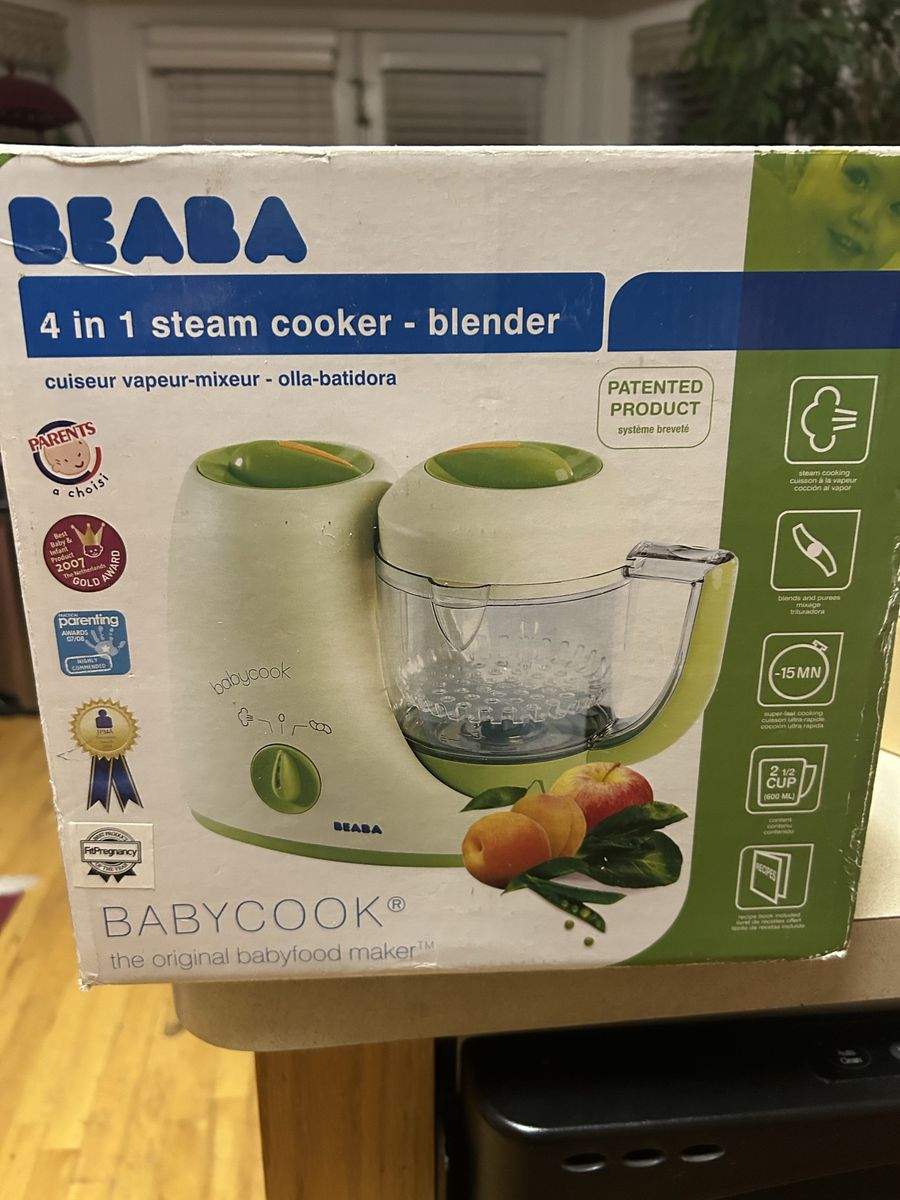 BEABA Babycook Original 4-in-1 Steam Cooker & Blender Baby Food Maker System - White/Green