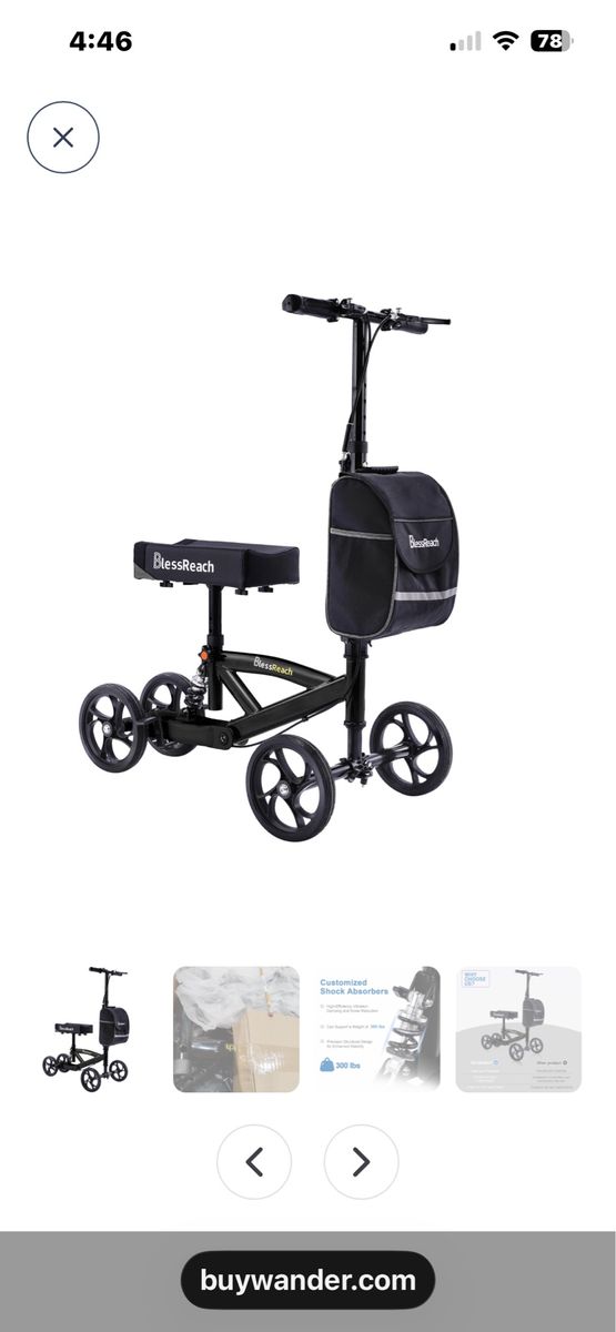 Brand New and Fully Assembled Bless Reach Model WB 2105 Post Surgery Knee Scooter with Knee Rest Shock Absorber Black