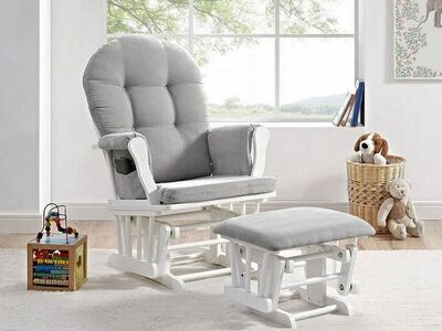 Angel Line Windsor Glider and Ottoman, White Finis