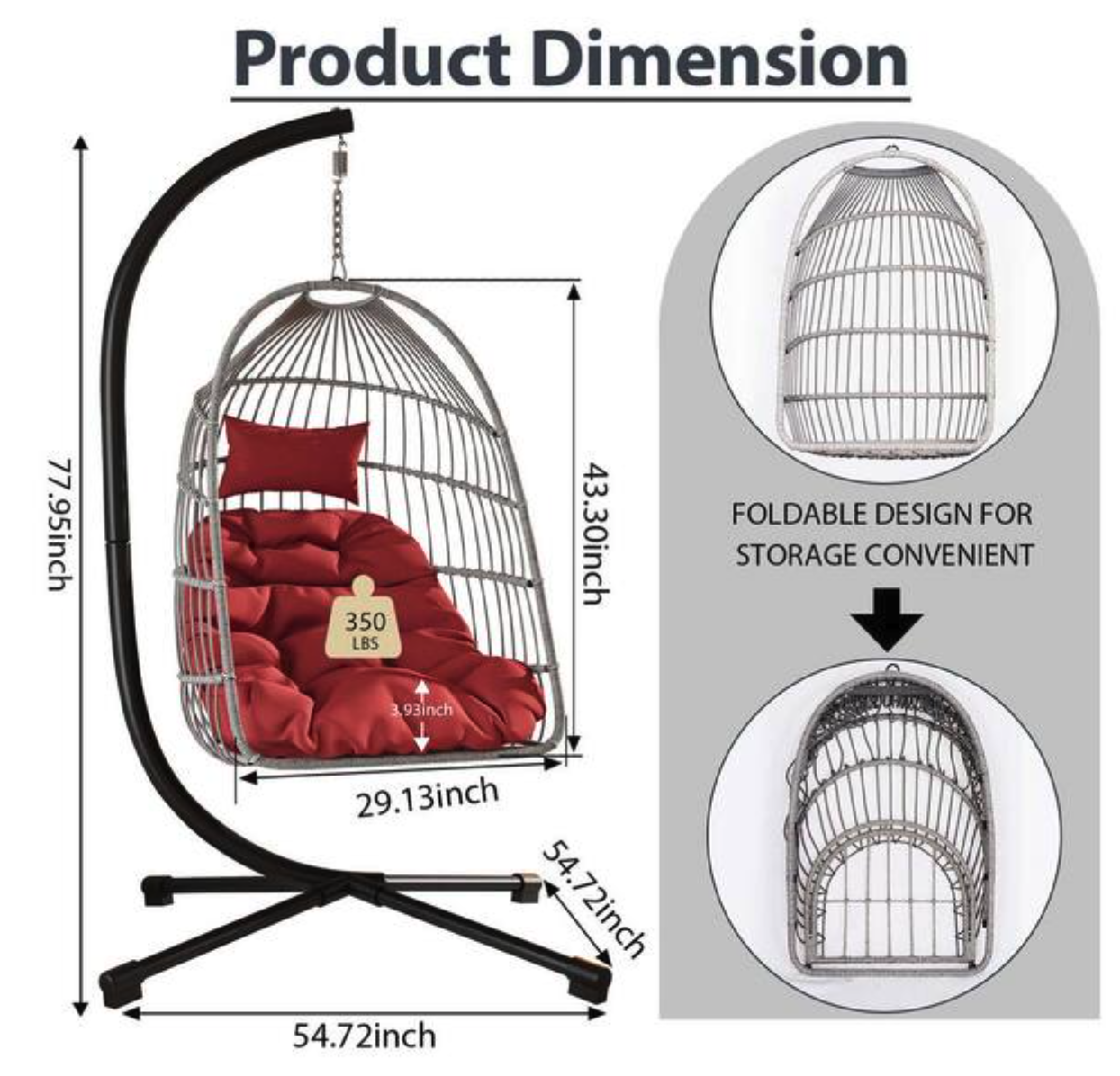 Brand New in box  Egg Hanging Chair with Stand, Patio Wicker Swing Egg Chair