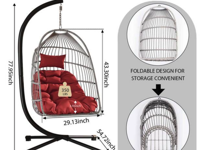 Brand New in box Egg Hanging Chair with Stand, Patio Wicker Swing Egg Chair