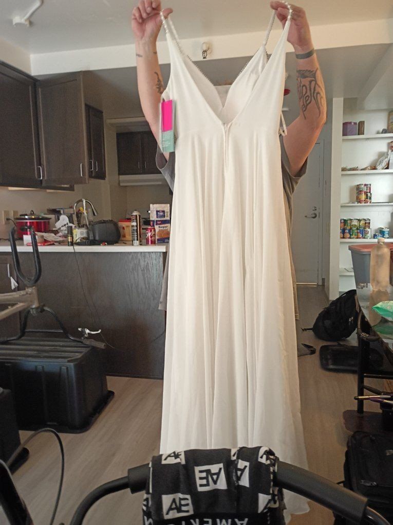 Stunning White Beaded Empire Waist Formal/Bridesmaid Dress - New with Tags, 100% Polyester