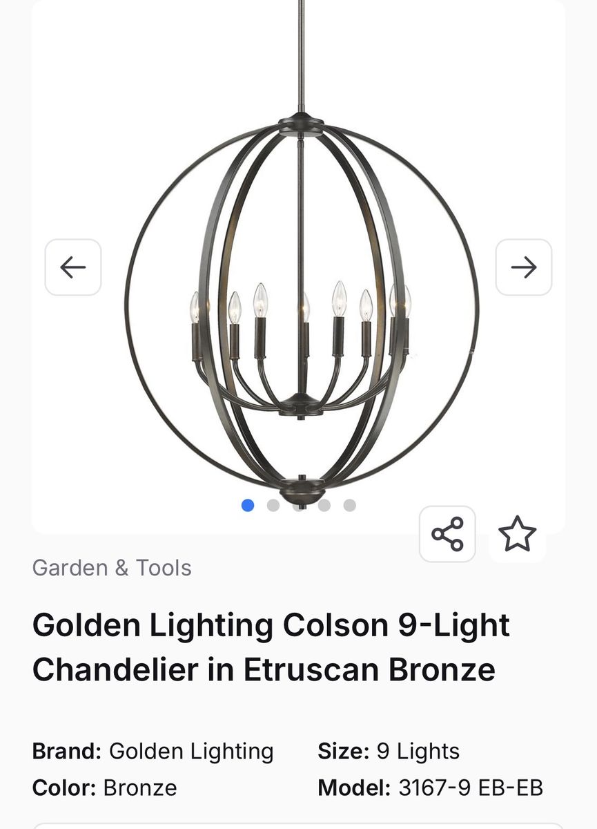 Golden Lighting Colson 9-Light Chandelier in Etruscan Bronze 31"W x 35"H