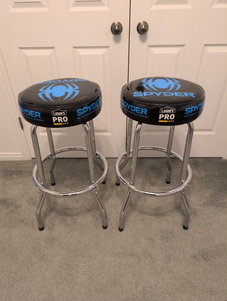 Spyder Lowe's Pro Bar Stools - Set of 2, Chrome Base, Black & Blue Logo