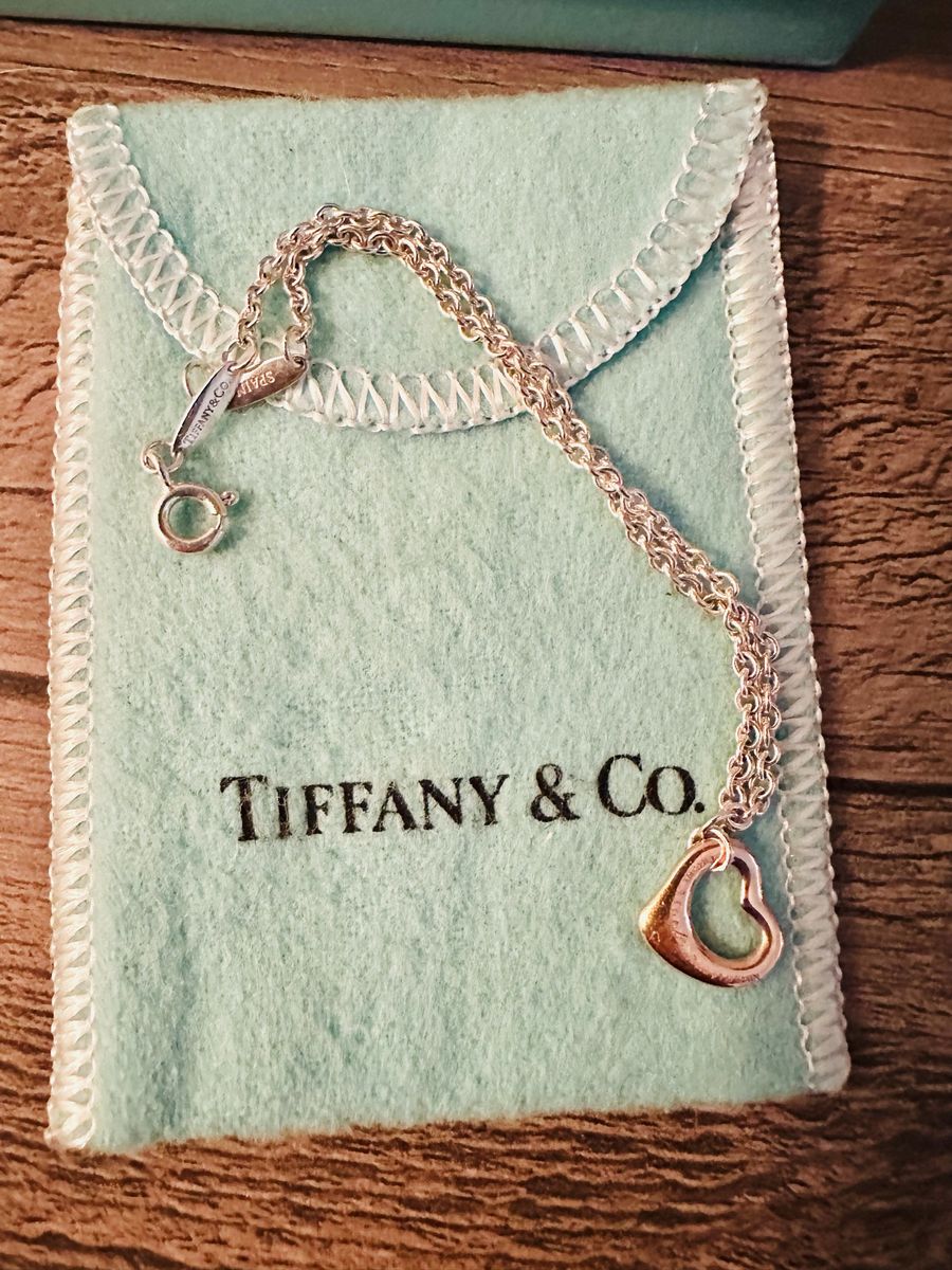 Tiffany & Co. Sterling Silver & 18K Rose Gold Open Heart Charm Bracelet