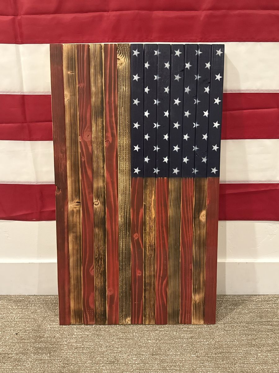 Rustic Wooden American Flag Wall Art - Handcrafted
