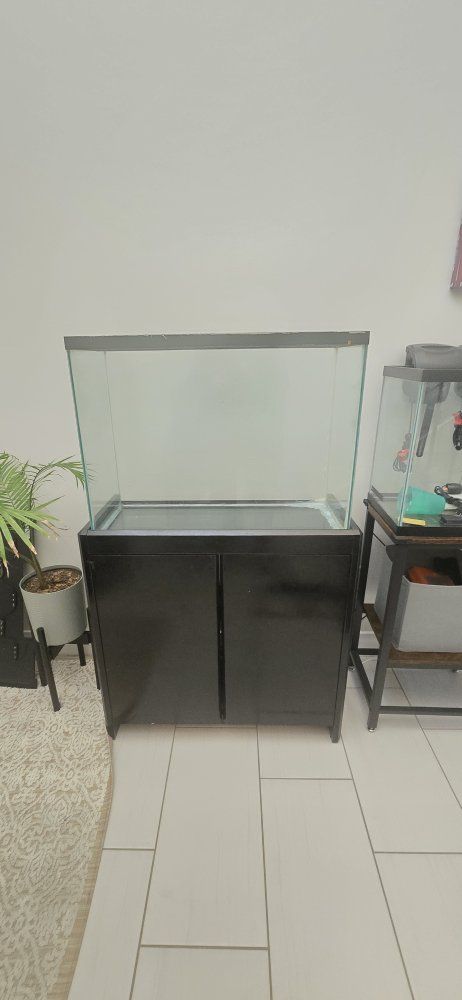 37 Gallon Glass Aquarium Fish Tank with Black Cabinet Stand (30x12x22)