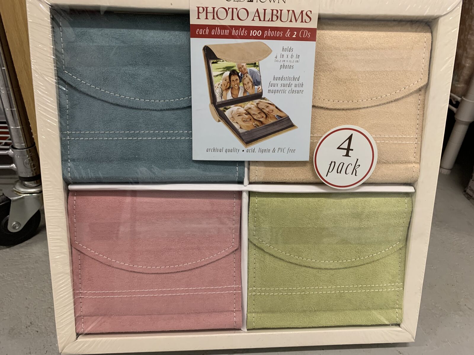 Old Town 4" x 6" Hand Stitched Faux Suede Photo Albums, Assorted Colors (4-Pak) Brand New