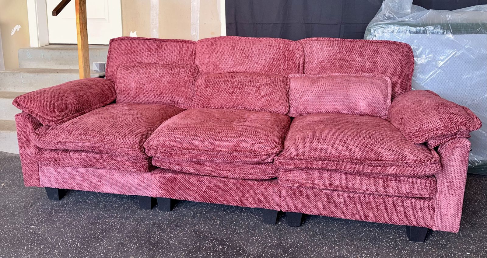 NEW HOMEFUN Wine RedConvertible Chenille Upholstered 3 SEATER COUCH Sofa