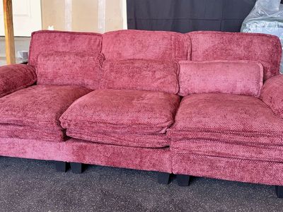NEW HOMEFUN Wine RedConvertible Chenille Upholstered 3 SEATER COUCH Sofa