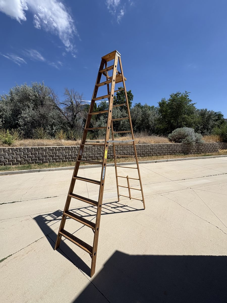 Heavy-Duty Wooden A-Frame Ladder, Tall Step Ladder, Painter's Ladder
