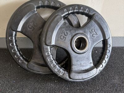 2x 25lb Rubber Coated Weight Plates with Handles - Excellent Condition