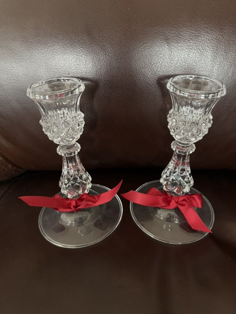 Crystal Candle Holders 6 1/2 Tall Set