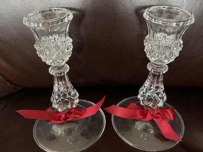 Crystal Candle Holders 6 1/2 Tall Set