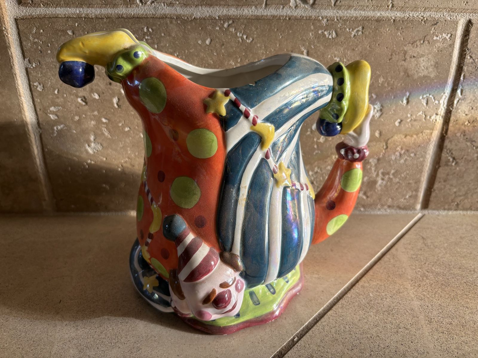 Vintage Colorful Ceramic Clown Pitcher