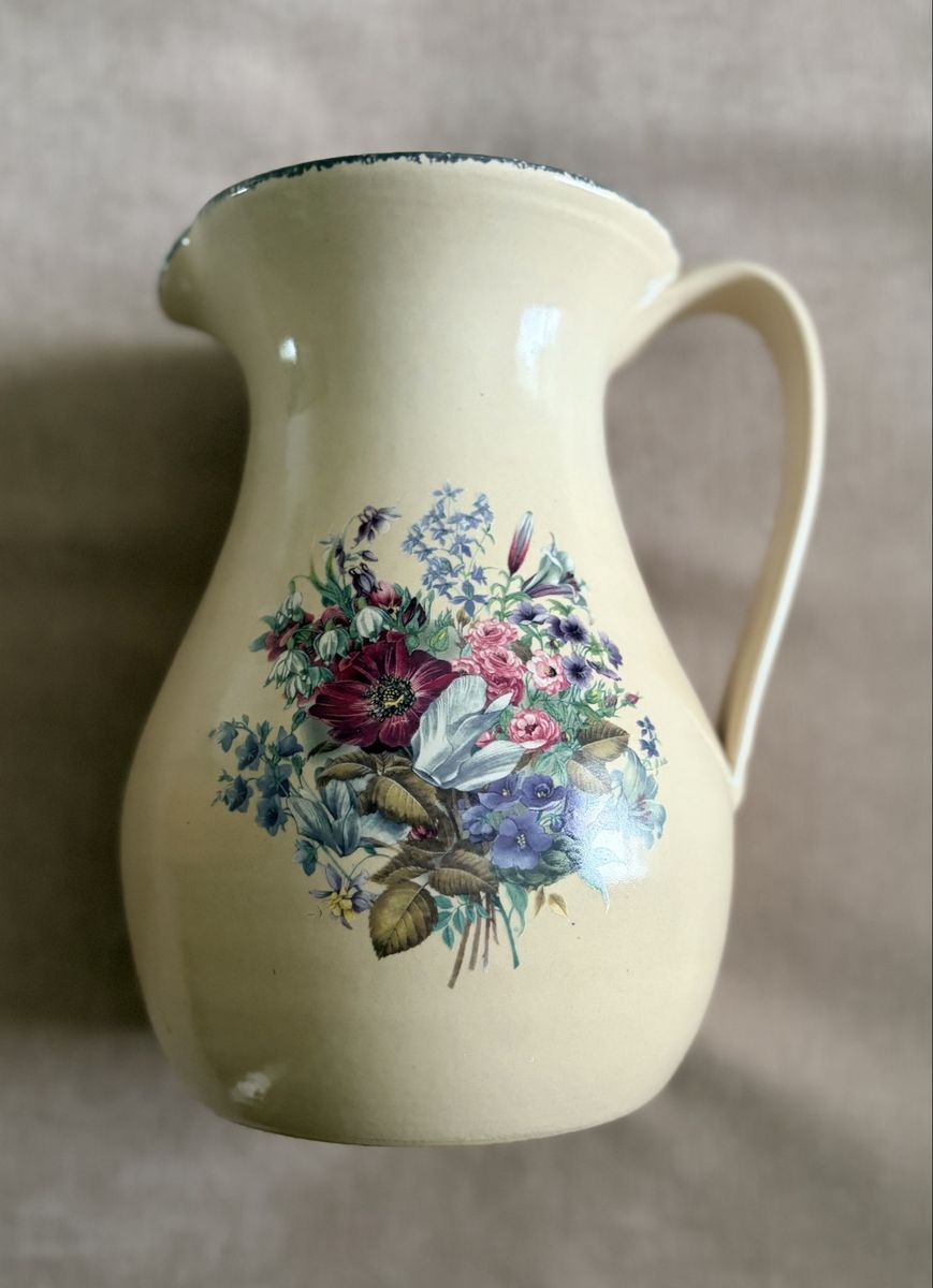 Vintage Ceramic Cream Pitcher with Floral Bouquet Design