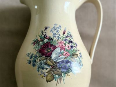 Vintage Ceramic Cream Pitcher with Floral Bouquet Design