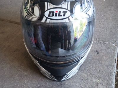 BILT Full-Face Motorcycle Helmet - Black, White & Silver Design