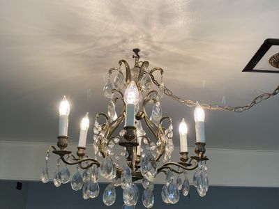 Vintage French Brass & Crystal Chandelier - 6-Light Elegant Lighting Fixture