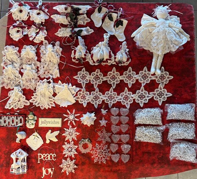 Christmas Ornaments--vintage heirloom Battenberg Lace & Glass Ornaments