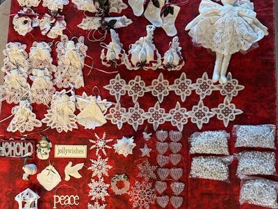 Christmas Ornaments--vintage heirloom Battenberg Lace & Glass Ornaments