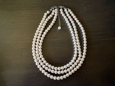 Vintage Triple Strand Necklace w/ Faux Pink Pearls