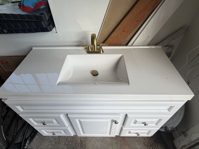 White Bathroom Vanity w/ Sink & Gold Faucet - 36" Wide
