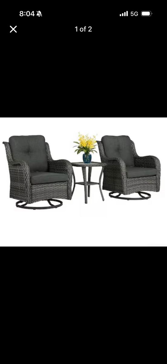 Dreamsidea 3Pc Outdoor Chair Set Rattan Gray Wicker Swivel