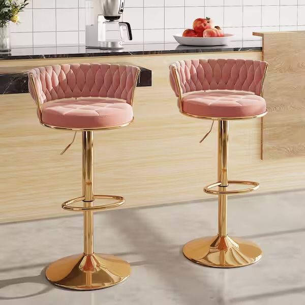 Velvet Adjustable Bar Stools Set of 2 — Brand New