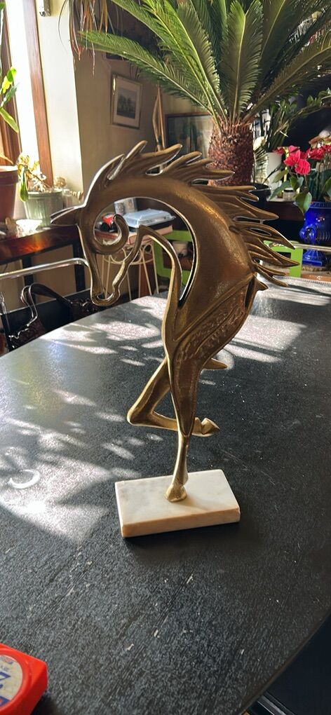 Gold Metals Horse Sculpture on Marble Base