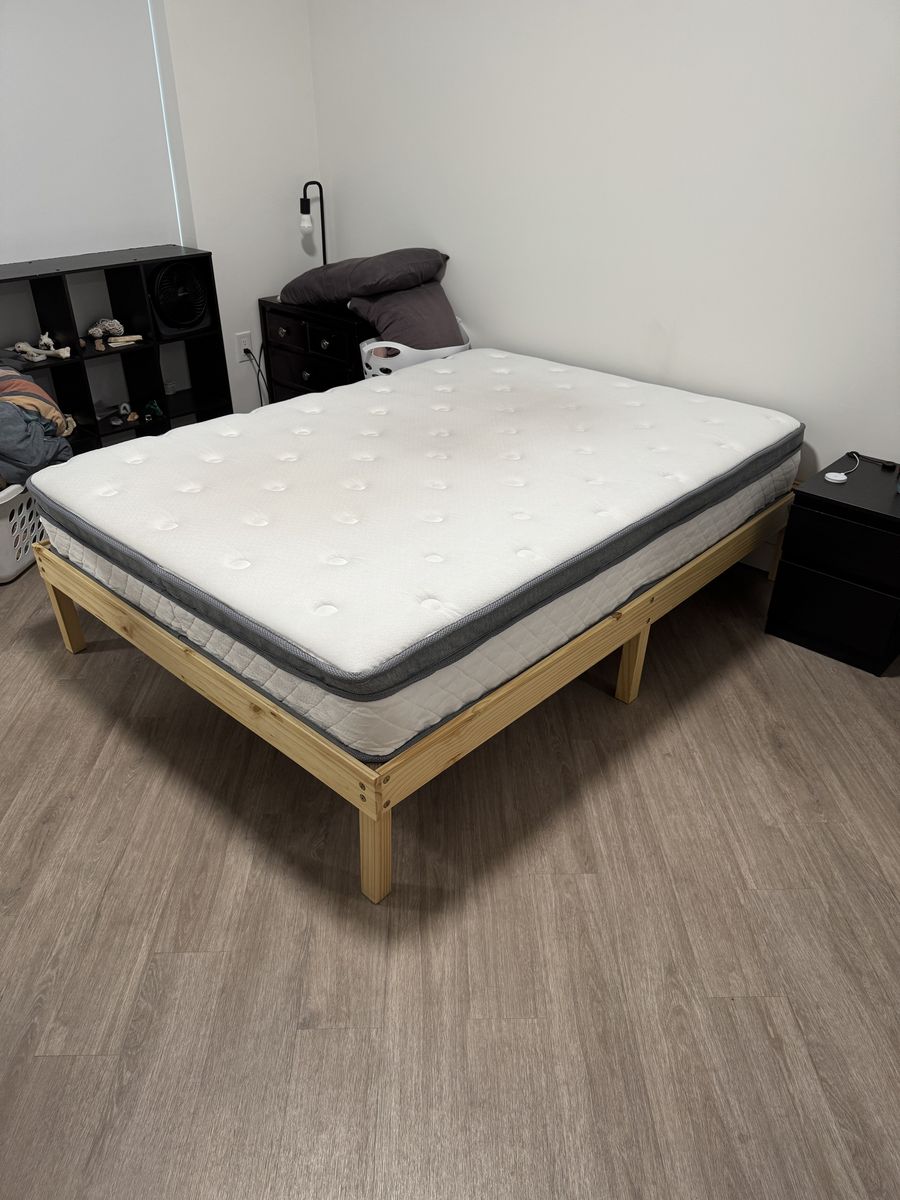 Full Size mattress and bed frame < 2 years old, great condition