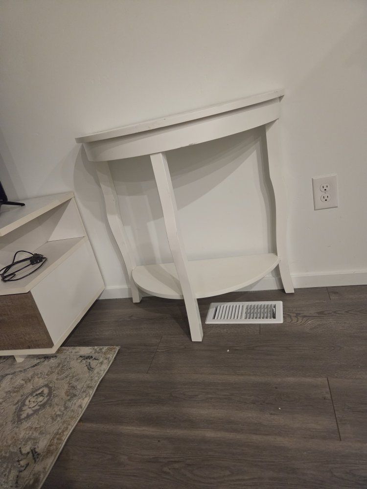 White Half-Round Wood Console Table, Entryway or Hallway Accent Furniture