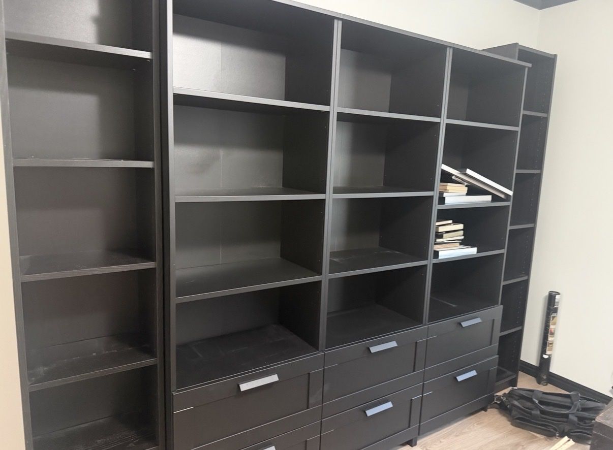 IKEA Black-Brown BILLY Bookcases with Storage & Drawers - Adjustable Shelves, Modular Design (sold together)