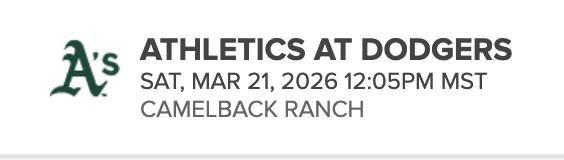 Athletics vs Dodgers Game (9 Tickets)