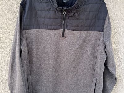 Eddie Bauer Men's Gray Quarter-Zip Quilted Yoke Pullover Jacket