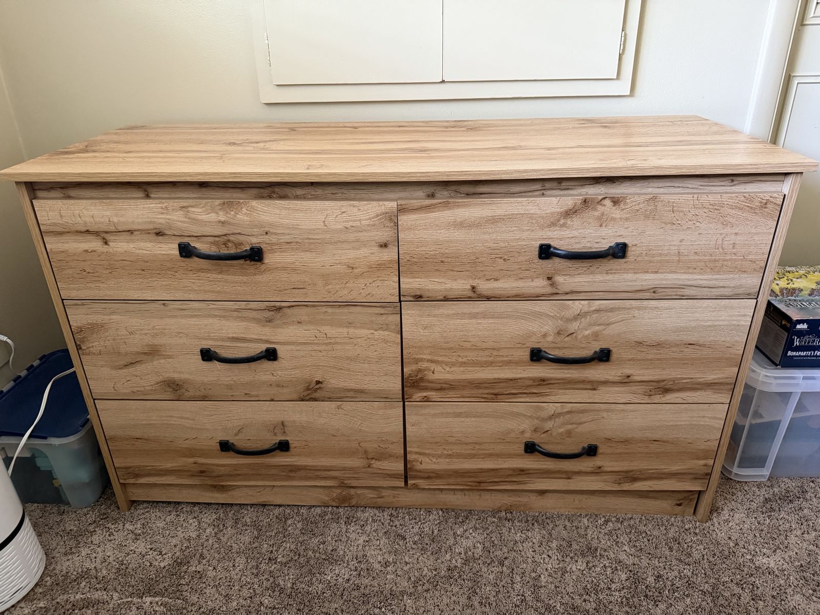 Spacious Wood Grain Dresser with 6 Drawers - Light Brown Finish measures L 52” W 19”