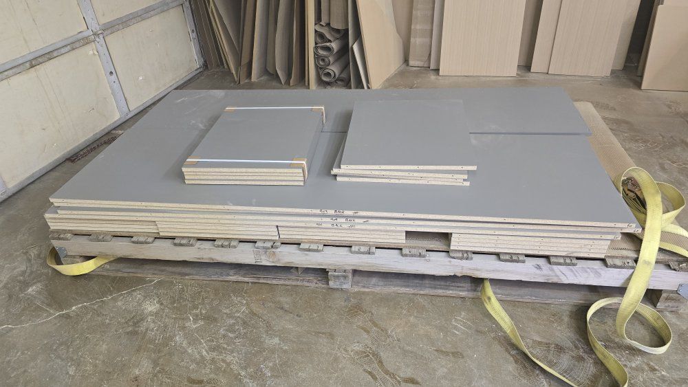 gray laminate storage cabinets / garage cabinets