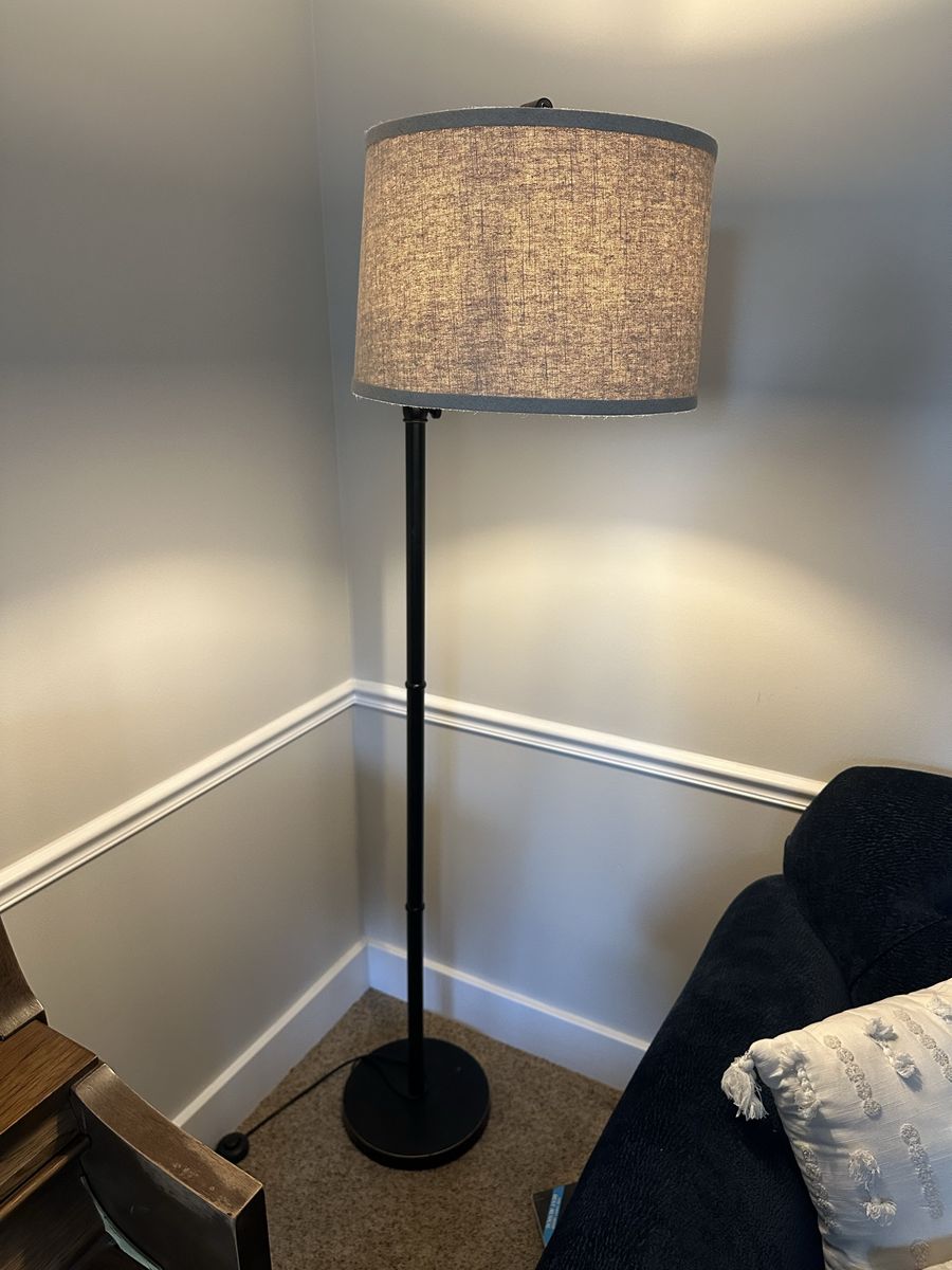 Modern Black Floor Lamp with Drum Shade -