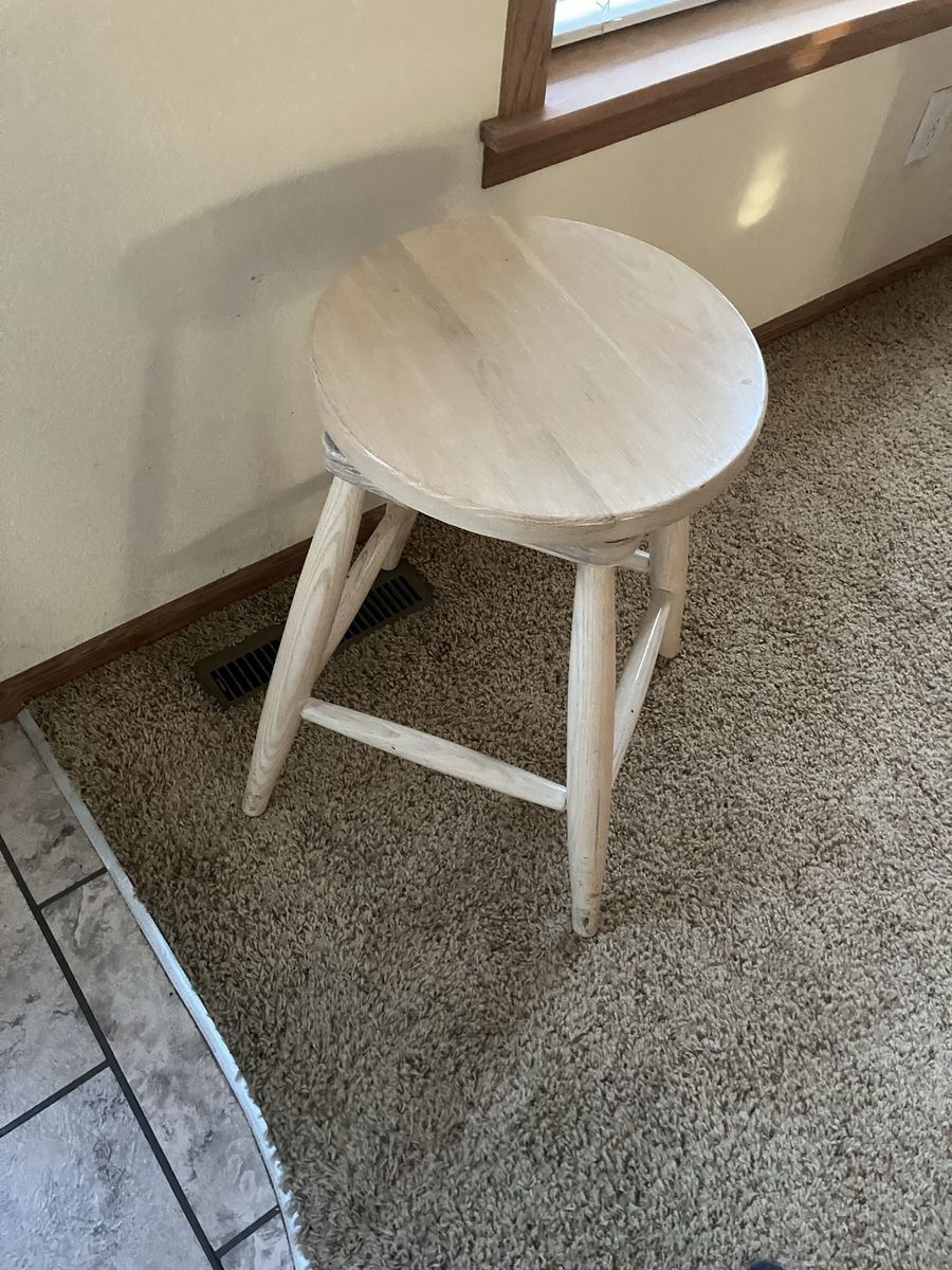 2 Simple Light Wood Round Stool - Unfinished/Distressed Look