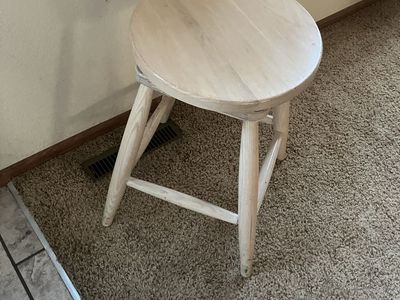 2 Simple Light Wood Round Stool - Unfinished/Distressed Look